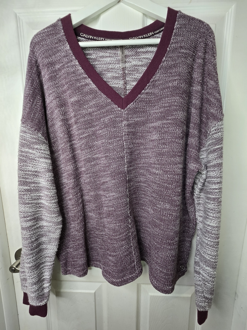 Calvin Klein Performance Plus Size 1X V-Neck Knit Sweater Marled Purple Slouchy